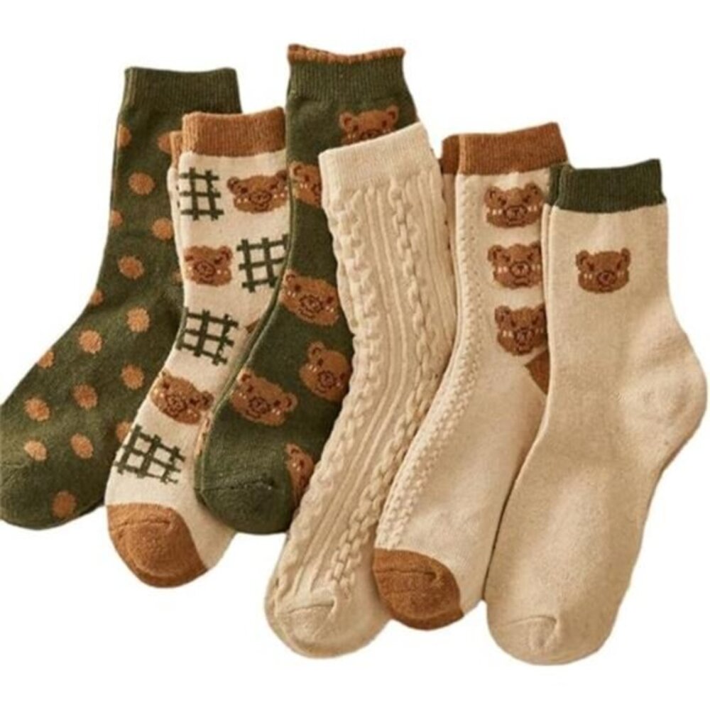 6 Pair Cute Cotton Socks Kawaii Bear Ankle Socks Preppy Ruffle‎ Socks for Women